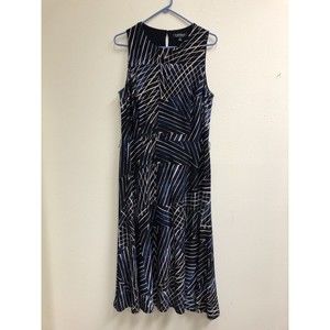 Lauren Ralph Lauren Blue Printed Jersey Sleeveless Dress Midi 14 * Missing Belt
